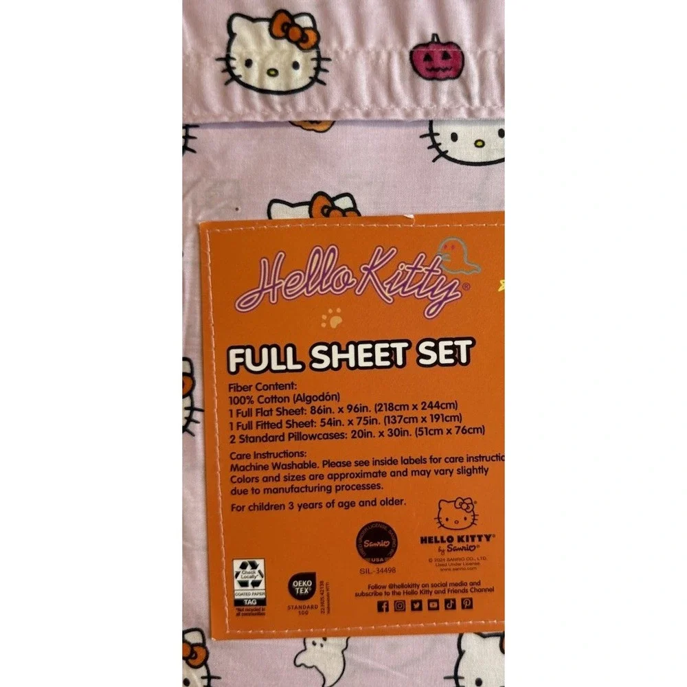 Hello‎ Kitty Halloween Pumpkin Pink Sheets Full Size Cotton